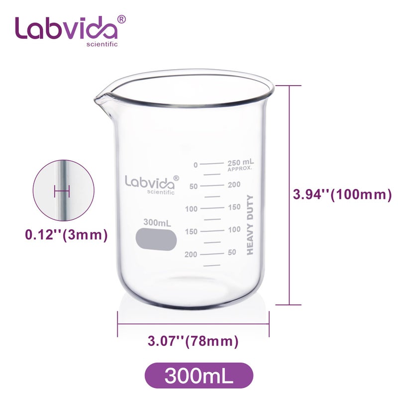 Labvida 12pcs 300ml Upgrated Thick Glass Beakers, Griffin Low Form Beaker Set with Double Scale, 3.3 Boro, LVA011 - Image 4